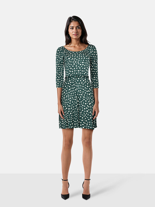 Prada Green Silk Square Pattern Belted Dress Prada Green Silk Square Pattern Belted Dress