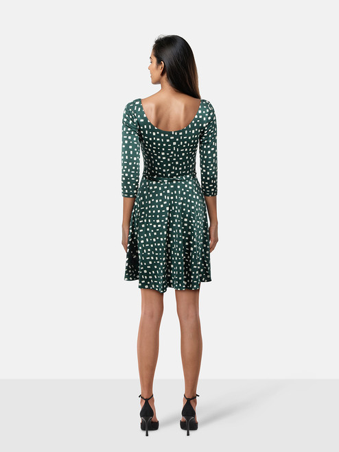 Prada Green Silk Square Pattern Belted Dress Prada Green Silk Square Pattern Belted Dress