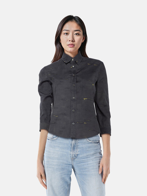 Prada Navy Abstract Button Up Mid Length Shirt Prada Navy Abstract Button Up Mid Length Shirt