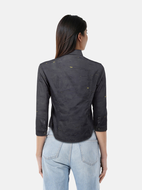 Prada Navy Abstract Button Up Mid Length Shirt Prada Navy Abstract Button Up Mid Length Shirt