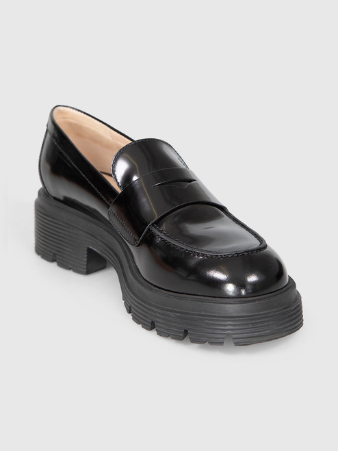 Stuart Weitzman Black Leather Heeled Loafers Stuart Weitzman Black Leather Heeled Loafers