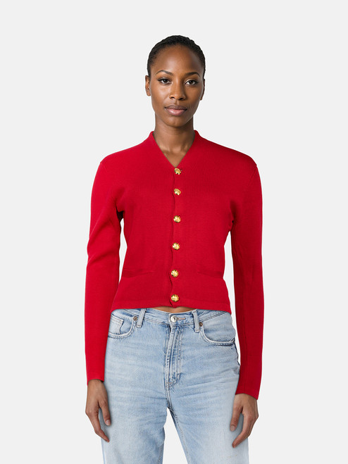 Ralph Lauren Vintage Red Silk Gold Button Cardigan Ralph Lauren Vintage Red Silk Gold Button Cardigan