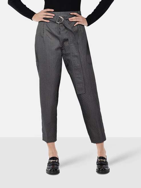 Céline Navy Polkadot Belted Tapered Trousers Céline Navy Polkadot Belted Tapered Trousers