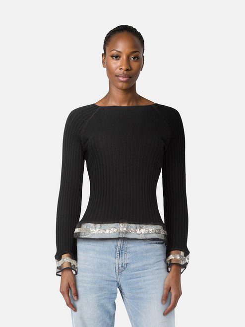 Roberto Cavalli Black Ribbed Chain Detail Top Roberto Cavalli Black Ribbed Chain Detail Top