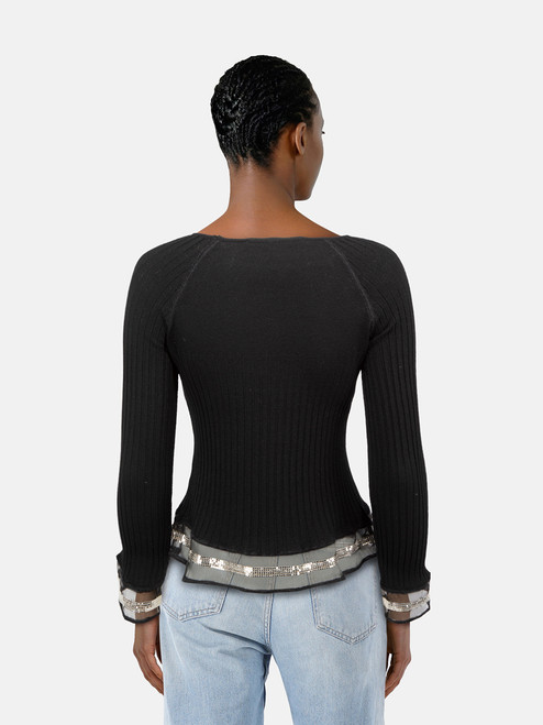 Roberto Cavalli Black Ribbed Chain Detail Top Roberto Cavalli Black Ribbed Chain Detail Top