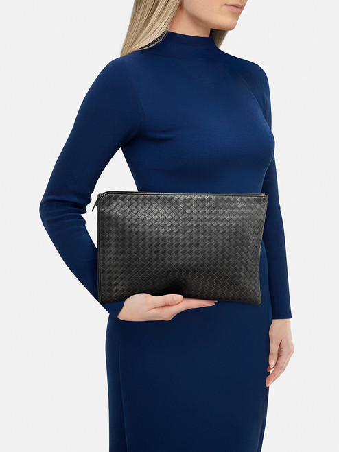 Bottega Veneta Black Intrecciato Leather Clutch Bottega Veneta Black Intrecciato Leather Clutch