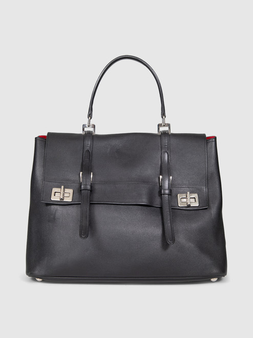 Prada Black Leather Double Turnlock Top Handle Bag Prada Black Leather Double Turnlock Top Handle Bag