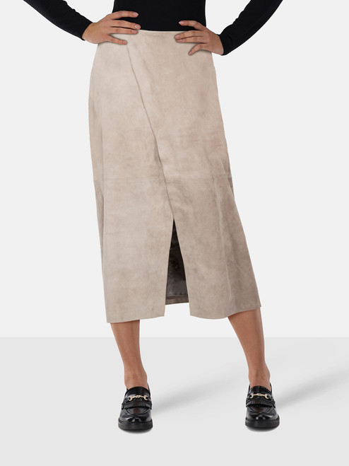 Brunello Cucinelli Beige Suede Midi Skirt Brunello Cucinelli Beige Suede Midi Skirt