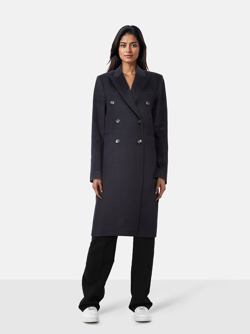 Victoria Beckham Navy Wool Double Breast Long Coat Victoria Beckham Navy Wool Double Breast Long Coat