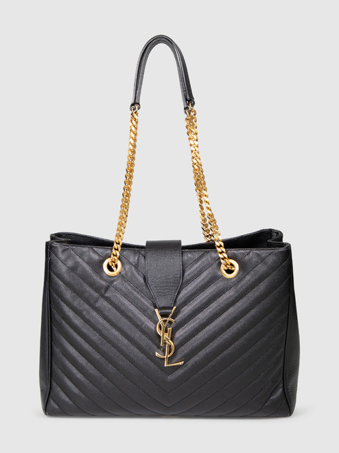 Saint Laurent Black Leather Cassandre Shopper Tote Saint Laurent Black Leather Cassandre Shopper Tote