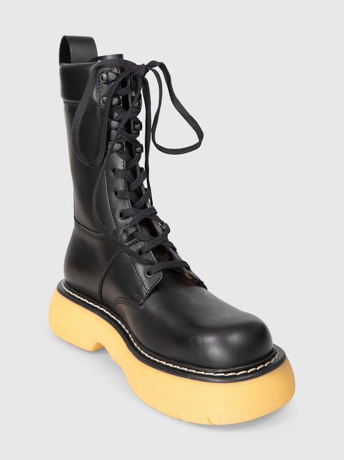Bottega Veneta Black Leather Mid Calf Combat Boots Bottega Veneta Black Leather Mid Calf Combat Boots