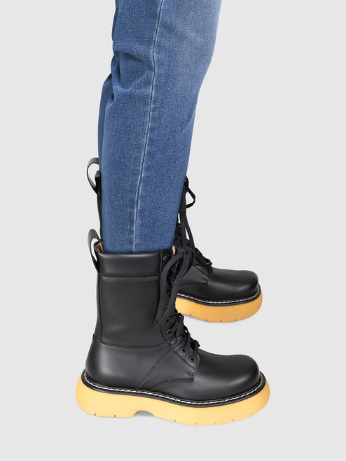 Bottega Veneta Black Leather Mid Calf Combat Boots Bottega Veneta Black Leather Mid Calf Combat Boots