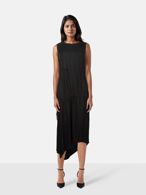 Yohji Yamamoto Y's Black Asymmetric Drawstring Dress Yohji Yamamoto Y's Black Asymmetric Drawstring Dress
