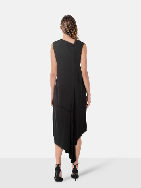 Yohji Yamamoto Y's Black Raw Hem Asymmetric Midi Dress Yohji Yamamoto Y's Black Raw Hem Asymmetric Midi Dress