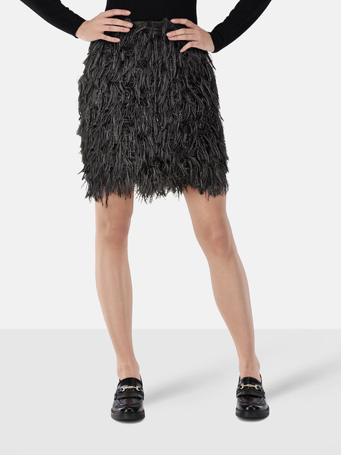 Lanvin Black Faux Feather Metallic Detail Mini Skirt Lanvin Black Faux Feather Metallic Detail Mini Skirt