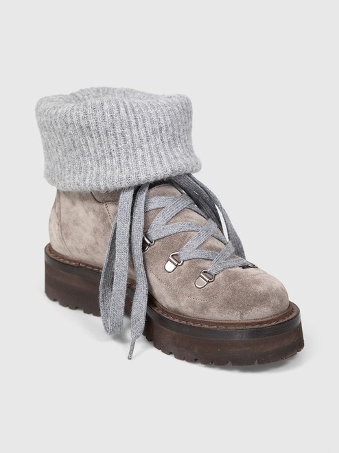 Brunello Cucinelli Grey Suede Knit Trim Boots
