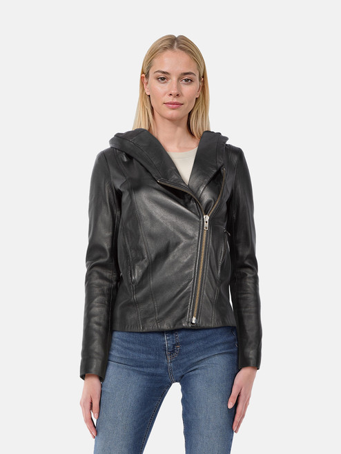 Helmut Lang Black Leather Hood Biker Jacket
