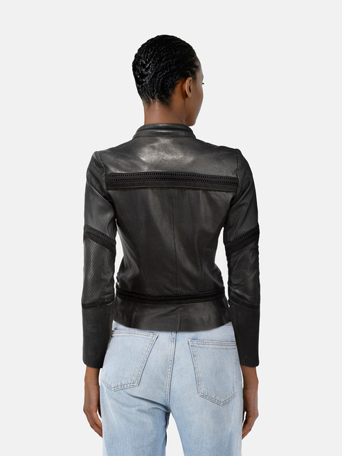 Iro Black Leather Perforated Biker Jacket