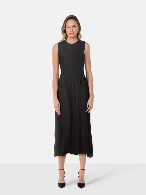 Theory Black Ribbed Maxi Sleeveless Dress