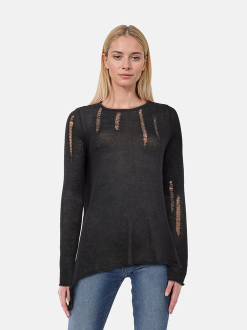 Pierre Balmain Black Distressed Sheer Jumper