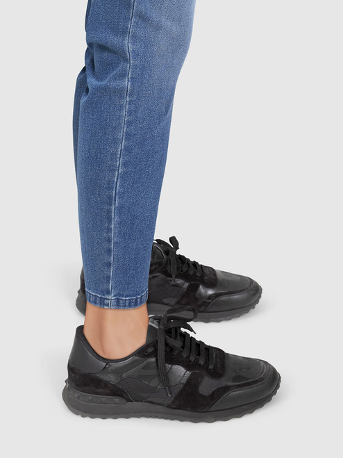 Valentino Garavani Black Leather Camo Rockrunner Trainers Valentino Garavani Black Leather Camo Rockrunner Trainers