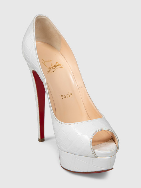 Christian Louboutin White Alligator Lady Peep Heels Christian Louboutin White Alligator Lady Peep Heels