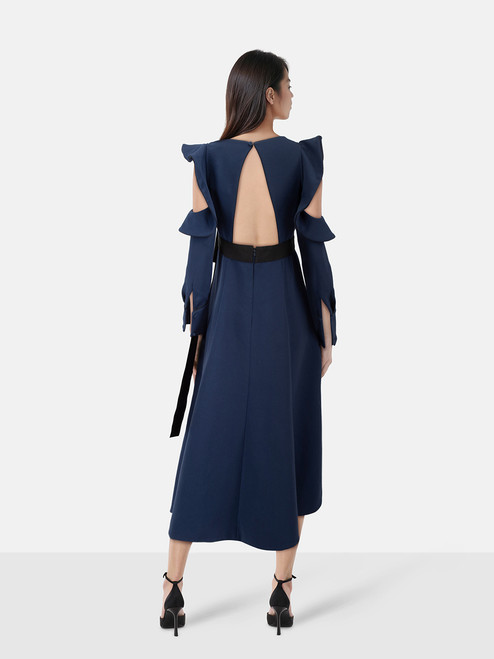 Self-Portrait Navy Cold Shoulder Asymmetric Wrap Dress Self-Portrait Navy Cold Shoulder Asymmetric Wrap Dress