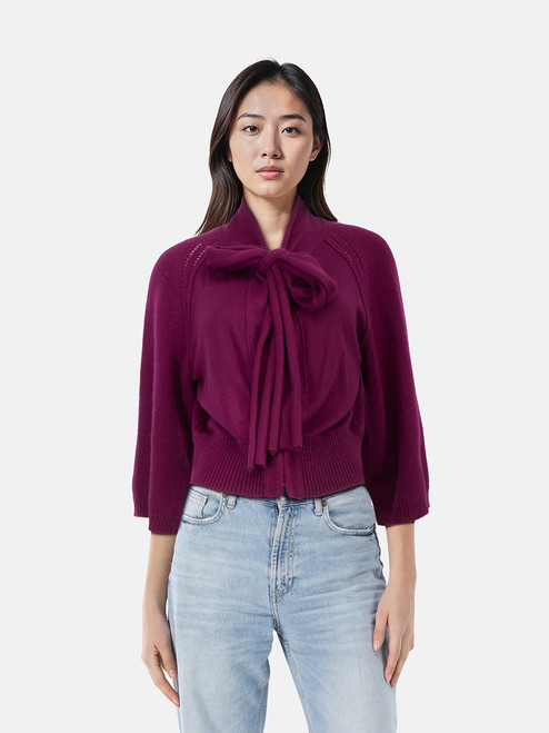 Lanvin Purple Cashmere Neck Tie Cardigan Lanvin Purple Cashmere Neck Tie Cardigan