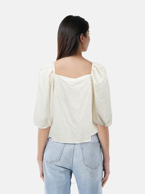 Cult Gaia White Balloon Sleeve Front Tie Blouse