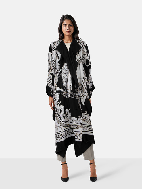 Hermès Black & White Silk Abstract Kaftan Hermès Black & White Silk Abstract Kaftan