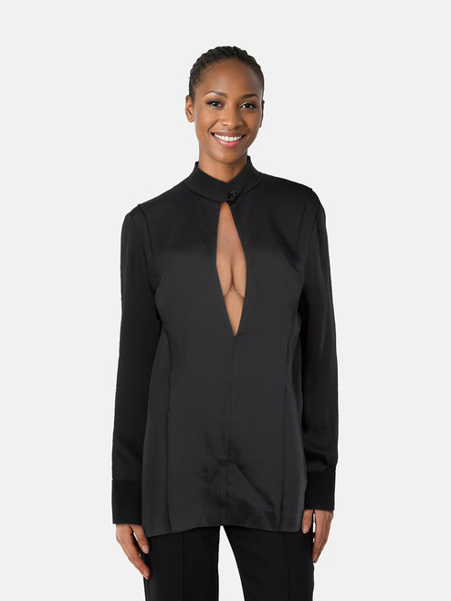 Victoria Beckham Black Plunge Neck Button Blouse Victoria Beckham Black Plunge Neck Button Blouse