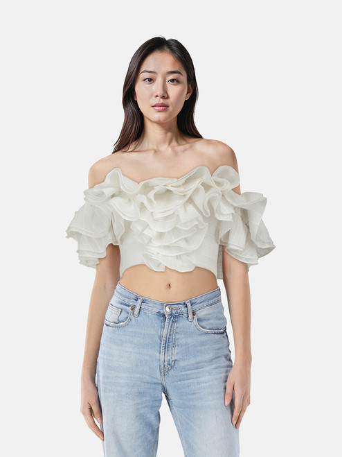 Acler White Off Shoulder Ruffle Top