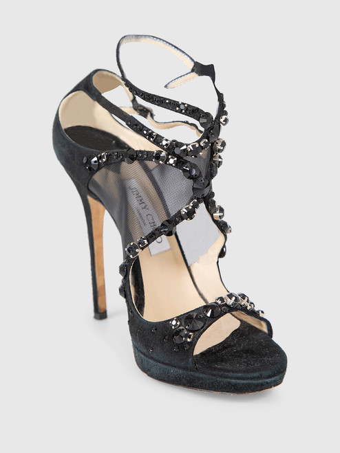 Jimmy Choo Black Suede Strappy Embellished Heels Jimmy Choo Black Suede Strappy Embellished Heels
