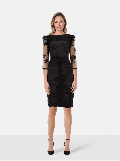 Burberry Black Mid Sleeve Floral Lace Dress