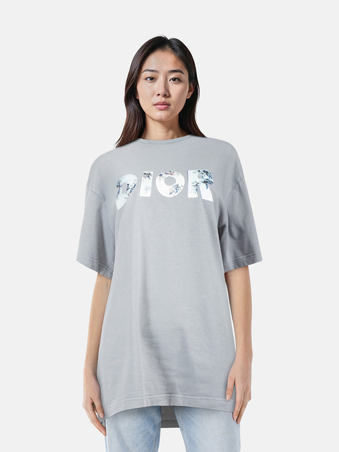 Dior Blue Floral Logo Print T-Shirt Dior Blue Floral Logo Print T-Shirt