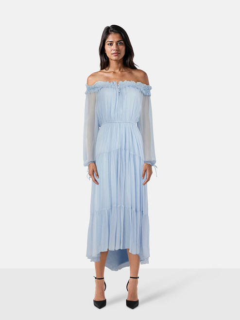 Maje Blue Midi Long Sheer Sleeves Dress Maje Blue Midi Long Sheer Sleeves Dress