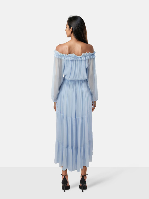 Maje Blue Midi Long Sheer Sleeves Dress Maje Blue Midi Long Sheer Sleeves Dress