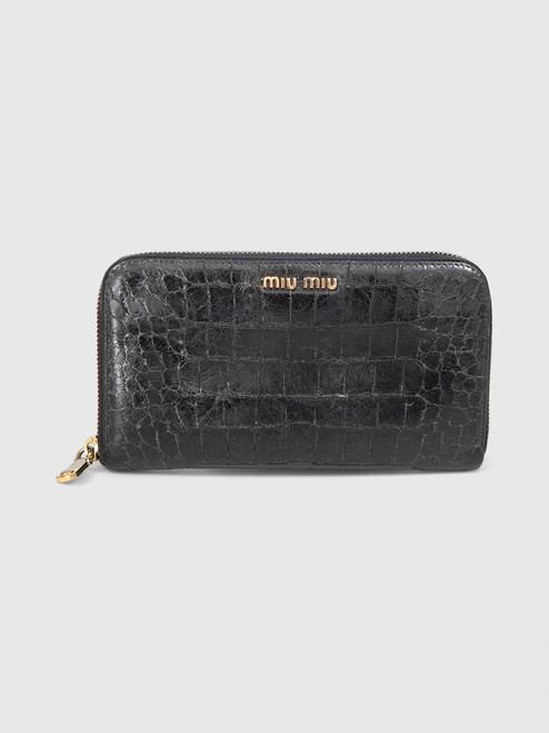 Miu Miu Black Croc Embossed Leather Wallet
