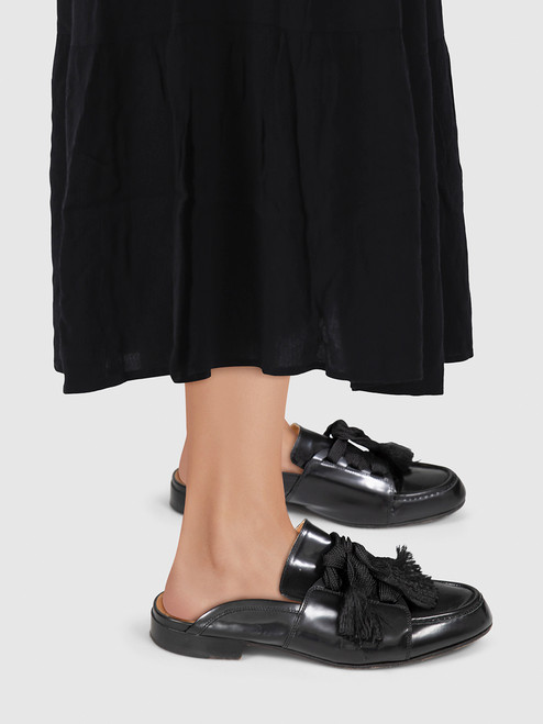 Chloé Black Leather Lace Up Mules Chloé Black Leather Lace Up Mules