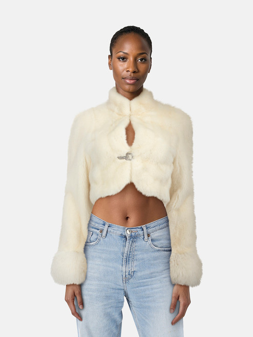 Escada White Mink Fur Cropped Jacket