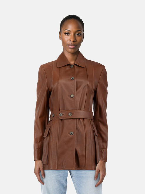 Holland & Holland Brown Leather Belted Jacket