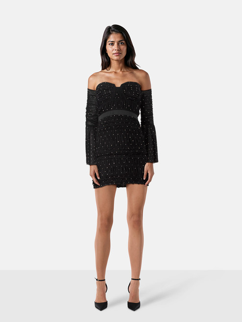 Self-Portrait Black Mesh Rhinestone Mini Dress Self-Portrait Black Mesh Rhinestone Mini Dress