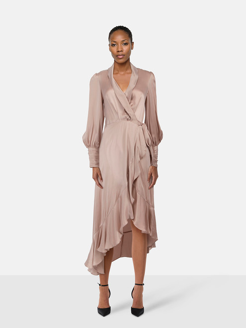 Zimmermann Pink Silk Wrap Midi Dress