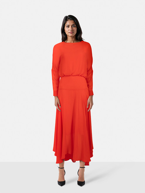 Maje Red Long Sleeve Midi Dress Maje Red Long Sleeve Midi Dress