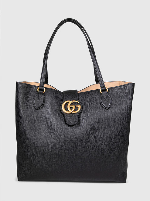 Gucci Black Leather GG Marmont Tote Bag