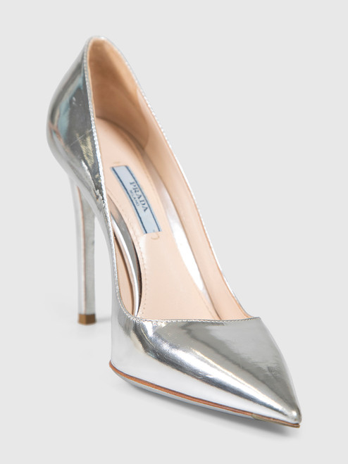Prada Silver Leather High Heeled Pumps Prada Silver Leather High Heeled Pumps