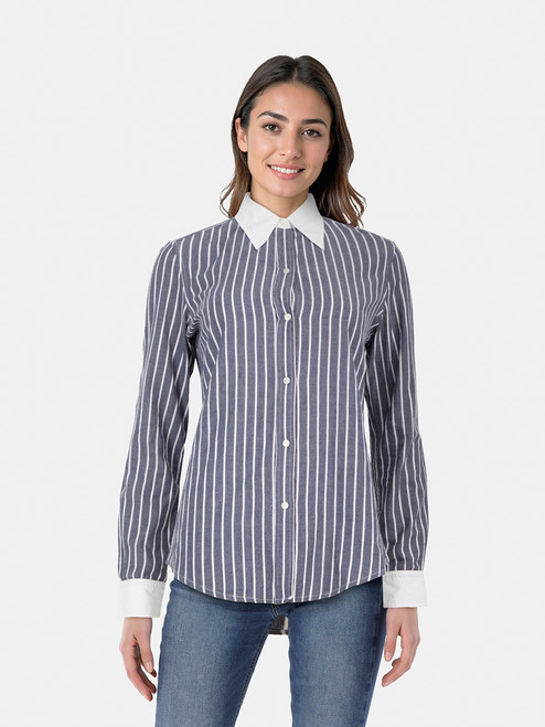 Nili Lotan Navy & White Striped Long Sleeve Shirt Nili Lotan Navy & White Striped Long Sleeve Shirt