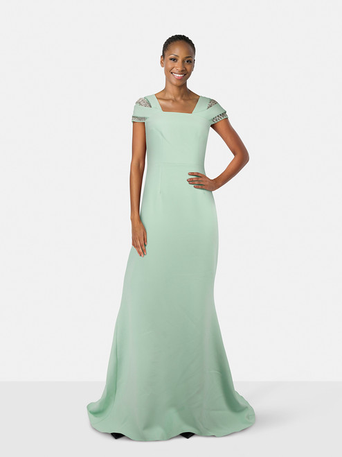 Safiyaa Mint Green Embellished Shoulder Gown Safiyaa Mint Green Embellished Shoulder Gown