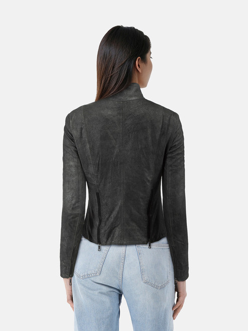 Diane Von Furstenberg Grey Leather Draped Jacket Diane Von Furstenberg Grey Leather Draped Jacket