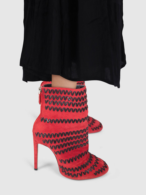 Alaïa Red Suede Zigzag Ankle Boots Alaïa Red Suede Zigzag Ankle Boots